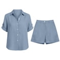 thumbnail image 4 of Tanghaowl Short Sets for Women, Women's Shorts Set 2 Piece Summer Short Sleeve Shirt and Shorts Beach Outfit Lightweight - Design Casual Daily Fashion Blue L, 4 of 4
