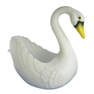 LuxenHome Outdoor White Resin Swan Family Planter with Pink