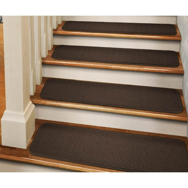 Set of 15 Adhesive Carpet Stair Treads Chocolate Brown 8 In. X 23.5