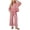 Pink, variant on Szluipve Women Gingham Plaid 2 Piece Outfit Long Sleeve Ruffle Hem Loose Top Wide Leg Cropped Pants Casual Loungewear Set Brown L