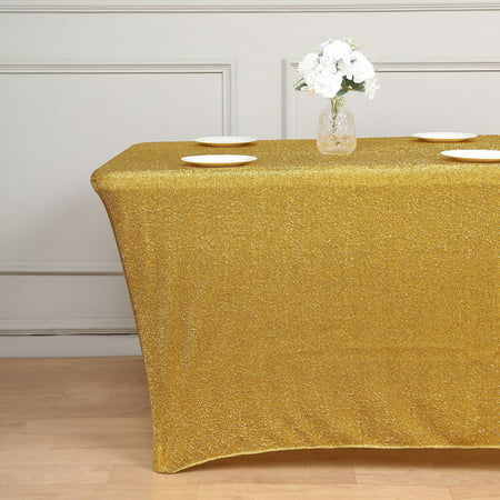 

Efavormart 6ft Metallic Gold Glitter Rectangular Spandex Fitted Table Cover Stretch Fit Tablecloth