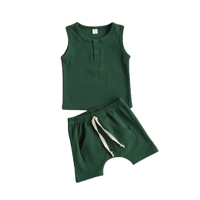 xiaxaixu Baby Tank + Shorts, Elastic Waist with Pockets, Button Decoration