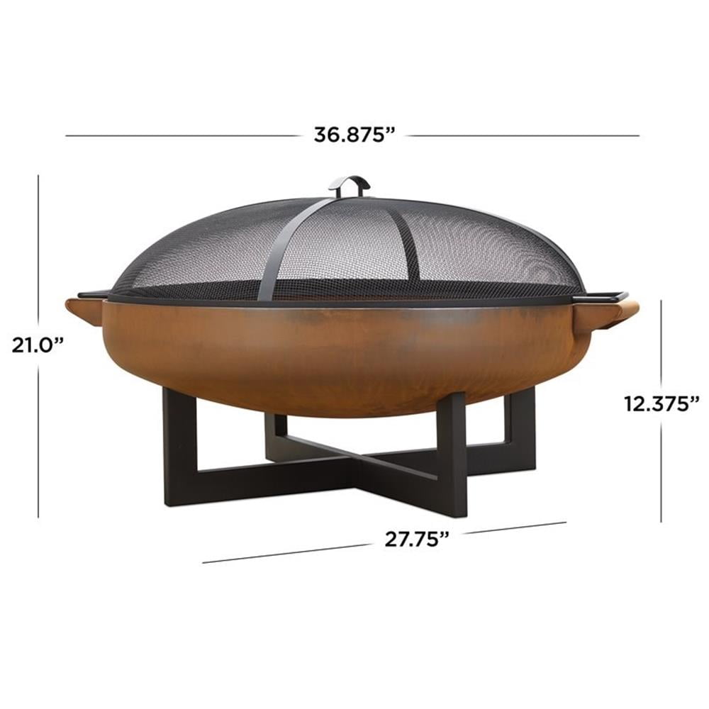 Real Flame La Porte 37" Round Wood Burning Steel Fire Pit in Rust Brown