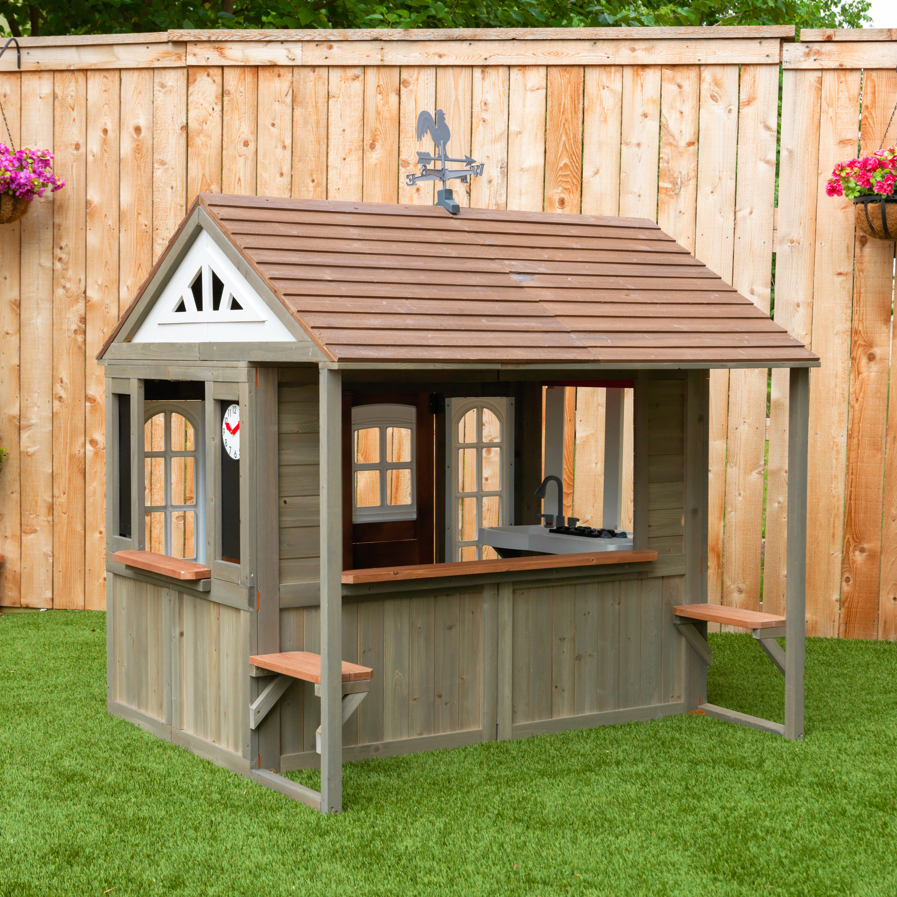 KidKraft Country Vista Wooden Outdoor Playhouse with Double Doors, Play Kitchen & Benches - image 4 of 28
