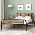 thumbnail image 3 of VECELO Full Size Metal Platform Bed Frame with Wooden Headboard, Heavy Duty Bed Frame, No Box Spring Needed/Noise-Free, Slate, 3 of 8