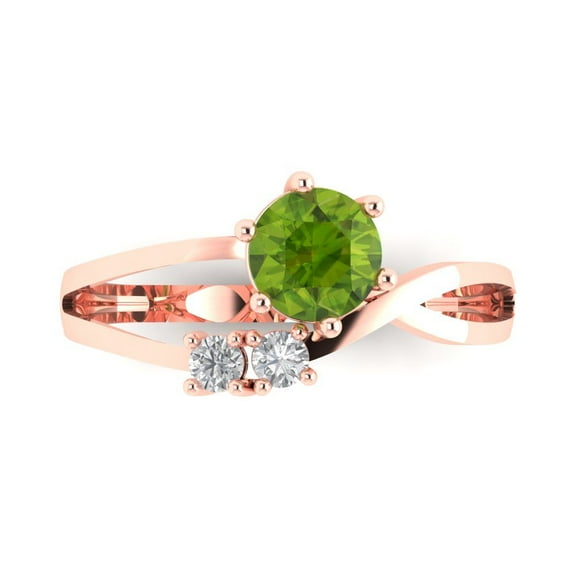 Three-Stone Engagement Ring for Women - 0.87ct Natural Peridot in 18K Rose Gold Promise Ring