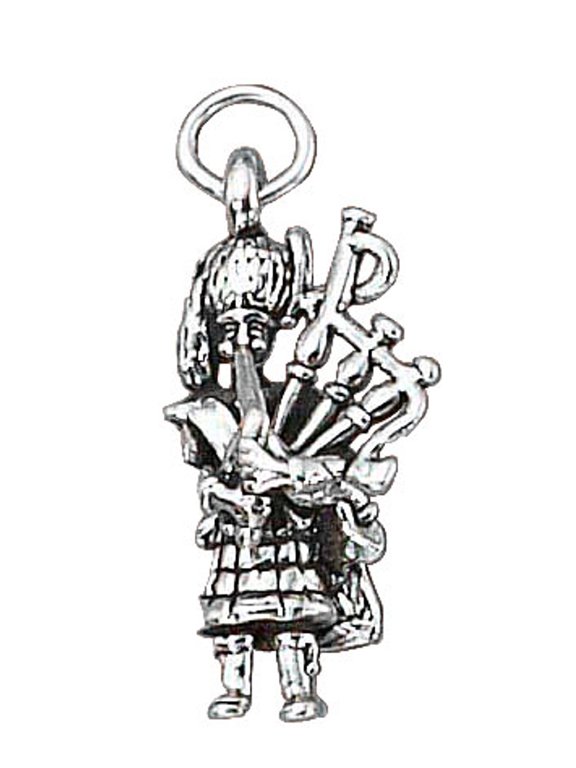 Sterling Silver 24" .8mm Box Chain 3D Scottish Bagpipe Player Pendant Necklace