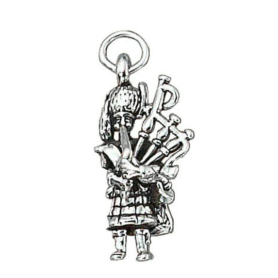 Sterling Silver 24" 1.2mm Box Chain 3D Scottish Bagpipe Player Pendant Necklace