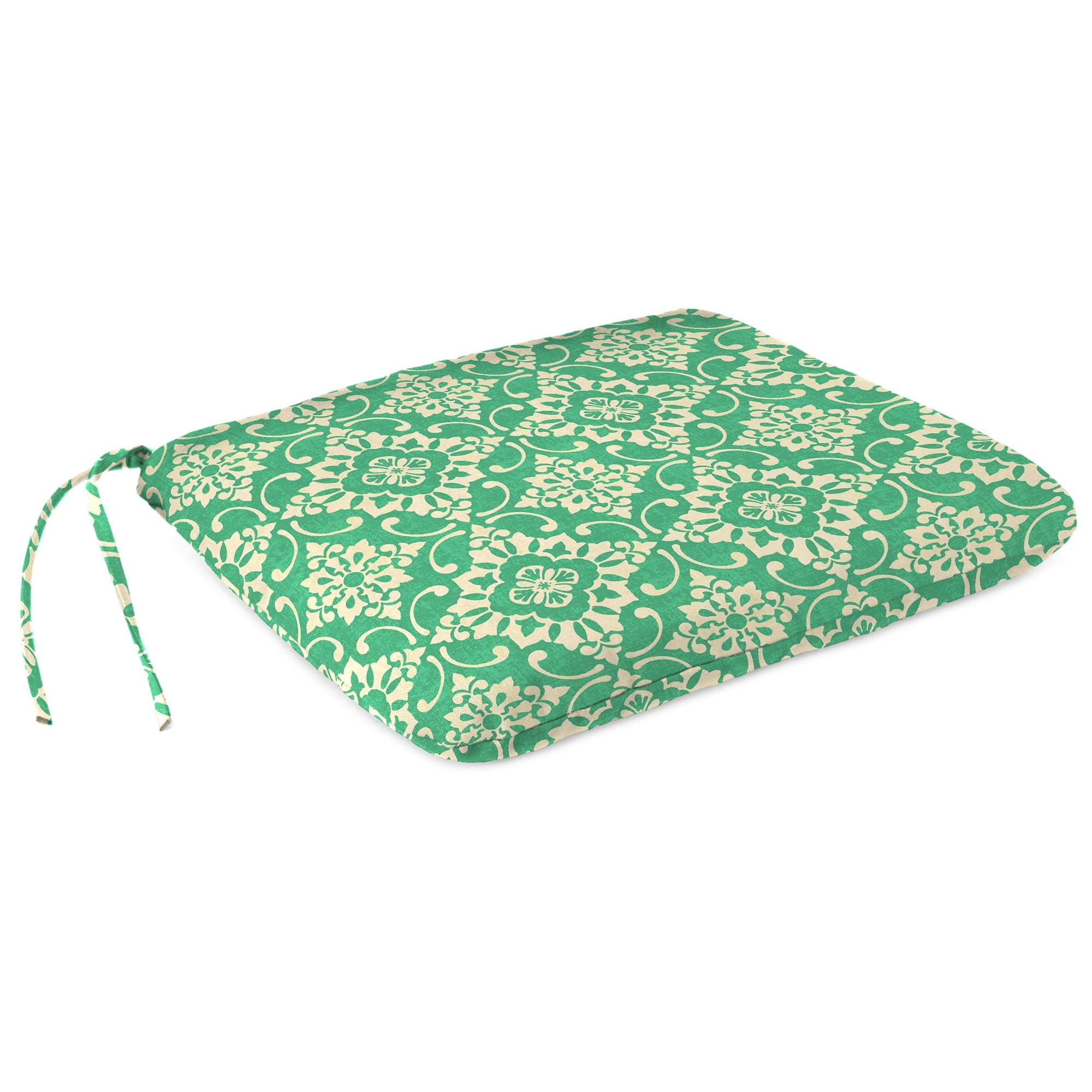 Jordan Manufacturing 20.25" x 20.75" Scampi Emerald Green Medallion Square Outdoor Chair Pad Seat Cushion with Ties