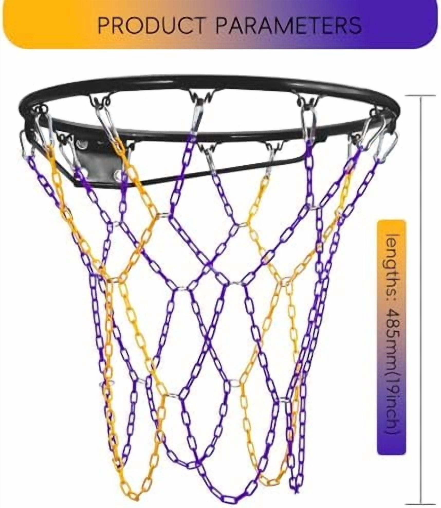 GOLRISEN Basketball net, Metal Chain Net Braided Permanent Rust Proof (12 Links), Quick Installation