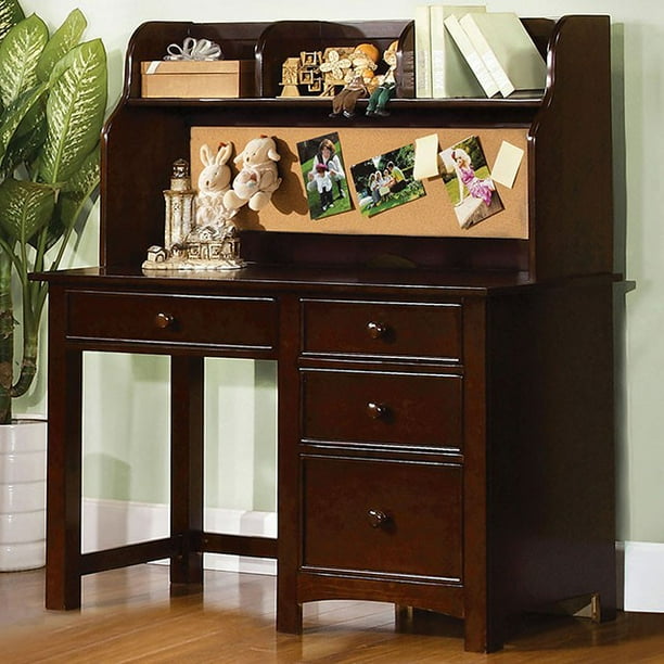 Multistorage Transitional Desk With Hutch, Dark Walnut Brown