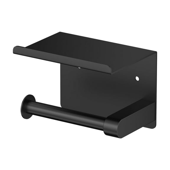 Toilet Paper Holder with Phone Shelf, Easy-to-Install Roll Holder, Black