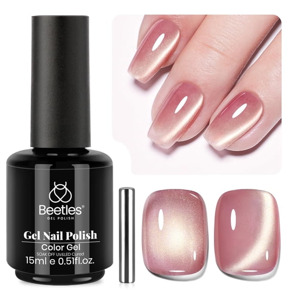 Beetles Pink Cat Eye Gel Nail Polish, 15ML Sunlit Champagne Pink Gel