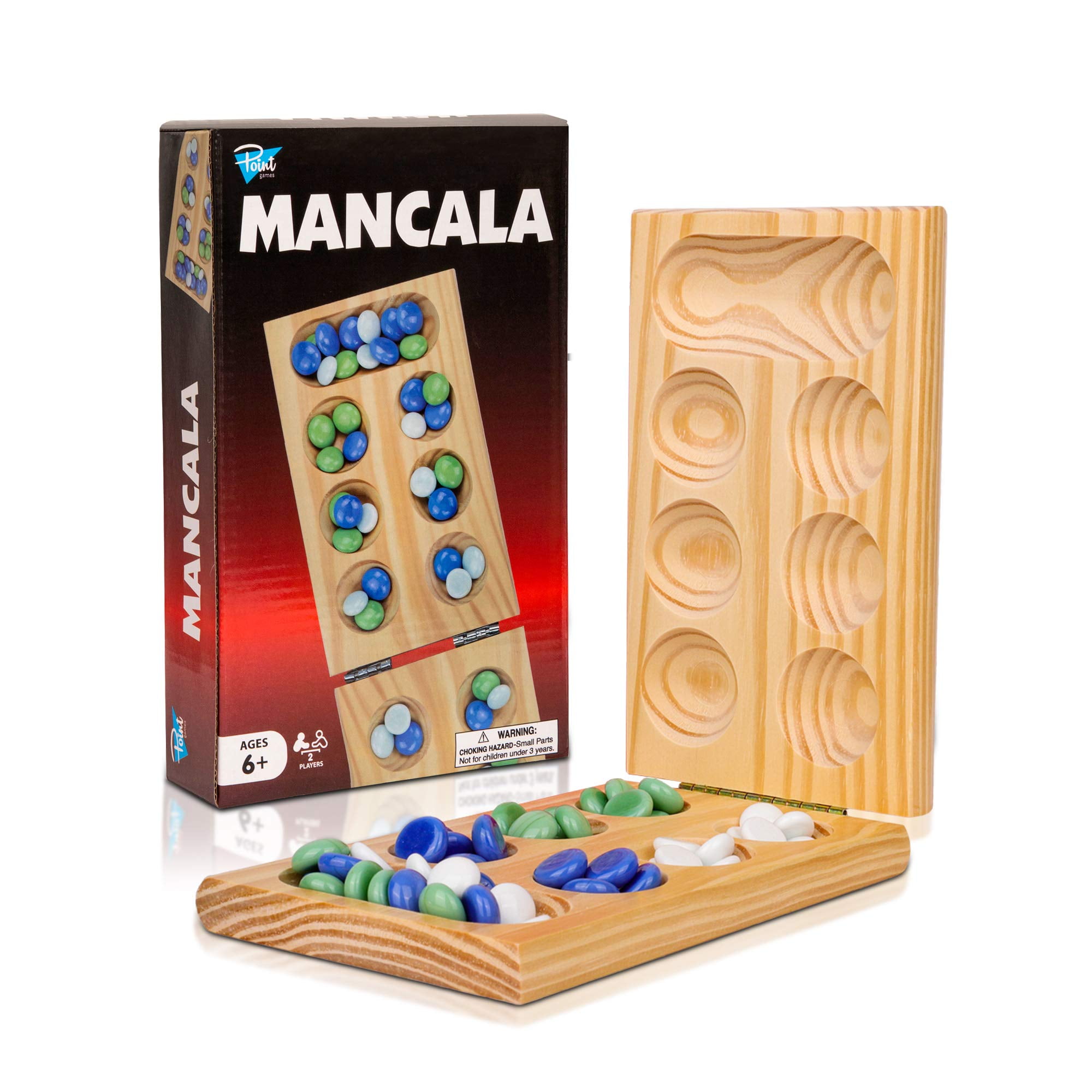 Point Games Solid Pine Mancalla - Folding Board Game with Blue, Green,  White Marbles- Portable Strategy Travel Game - Recommended Ages 6+ -  Walmart.com