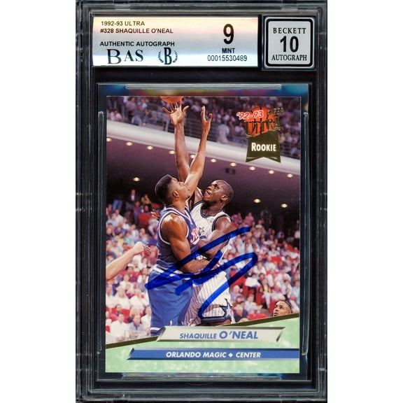 Shaquille "Shaq" O'Neal Autographed 1992-93 Fleer Ultra Rookie Card #328 Orlando Magic BGS 9 Auto Grade Gem Mint 10 Beckett BAS 214854