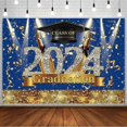 thumbnail image 1 of Fondo de graduación de 7 x 5 pies con diseño de felicitaciones de graduación, azul marino, dorado y brillante con diamantes., 1 of 5