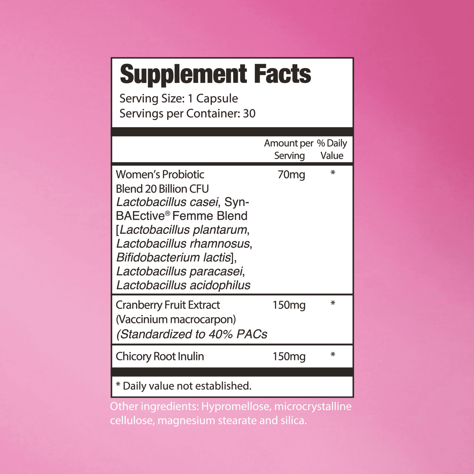 O-Shot Synbiotic Women’s Probiotic with Cranberry Extract, 30 Vegetable Capsules