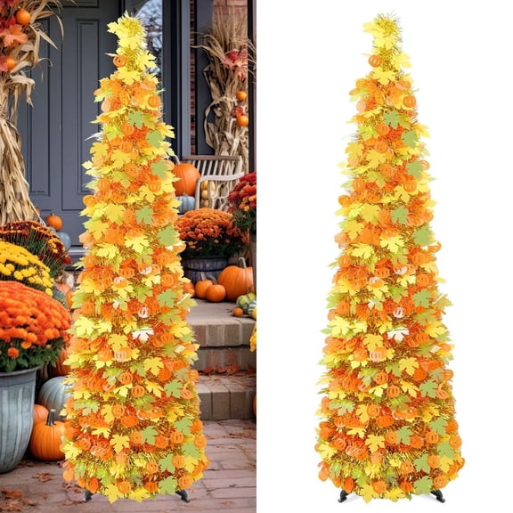 Ayieyill 5Ft Fall Tree Pop up Pencil Tree Collapsible Maple Tree for Indoor Outdoor Thanksgiving Decorations Autumn Harvest