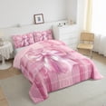 thumbnail image 3 of Manfei Girls Pink Ribbon Bowknot Bedding Comforter Set 2pcs,Geometric Stripes Twin Comforter Sets Microfiber,Dreamy Princess Breathable Bedding Set,Microfiber Bedroom Decor,Reversible, 3 of 8