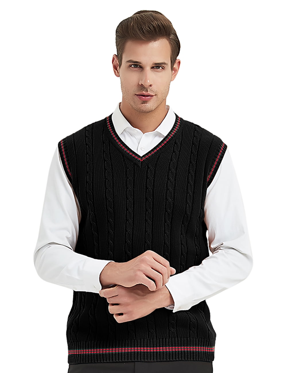 Discount Shop TopTie Mens V-Neck Cotton Twist Knit Sweater Vest Green ...