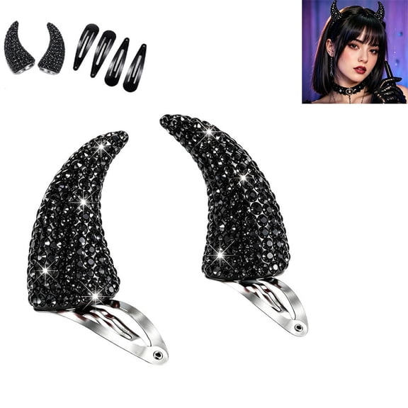 Rhinestone Devil Horns Halloween Hair Clips,Rhinestone Ox Horn Barrettes Party Hair,Halloween Party Headwear, Durable Barrettes for Hair types and hairstyles