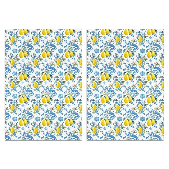 Farmhouse Lemon Kitchen Towels Set of 2, Yellow Citrus Design Dish Towels - Absorbent Hand Tea Towels for Baking, Cooking and Country Kitchen Style