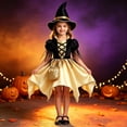 thumbnail image 6 of Girls Short Sleeve Tutu Witch Dresses with Hat Set Witch Costume Cosplay Costume Halloween Costumes Girls Size 2-13 Years, 6 of 7