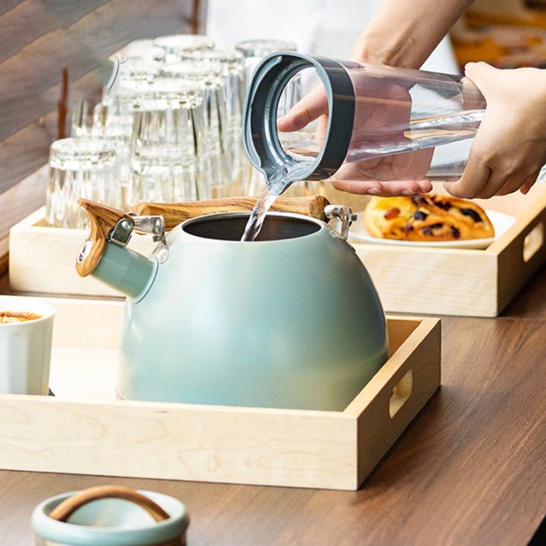 3L Loud Whistle tea Kettle for Stovetop, Unique Stainless Steel with Wood  Handle Tea Pots for Tea Boiling water for heat Source Green 