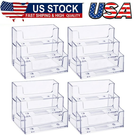 4 Pieces Business Card Holder 3 Tiers Acrylic Stand Organizer Clear Card Holder