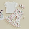 thumbnail image 3 of Bagilaanoe 3pcs Toddler Easter Outfits Baby Girl Pants Set Floral Short Sleeve T-Shirt Tops + Flare Trousers + Headband 6M 9M 12M 18M 24M 3T Kids Casual Clothes, 3 of 8