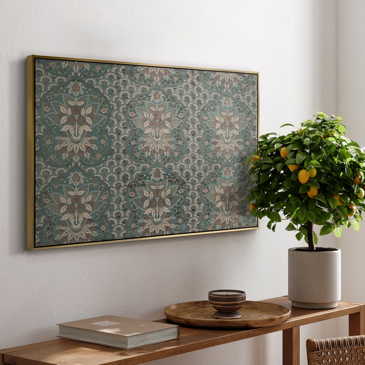 Vintage Abstract Print-X Framed in Silver Wood Gallery Wrapped Canvas 27 in. x 41 in.