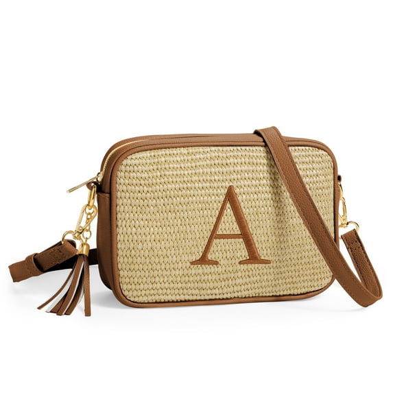 YOOLIFE Woven Crossbody Bag Gifts for Women Initial Travel Crossbody Bags Personalized Birthday Summer Vacation Gifts for Women Her Friends