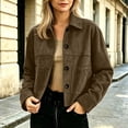thumbnail image 2 of Fengqque Women’s Faux Suede Cropped Jacket, Lapel Collar Button Down Long Sleeve Oversized Casual Outerwear with Chest Pockets, 2 of 6