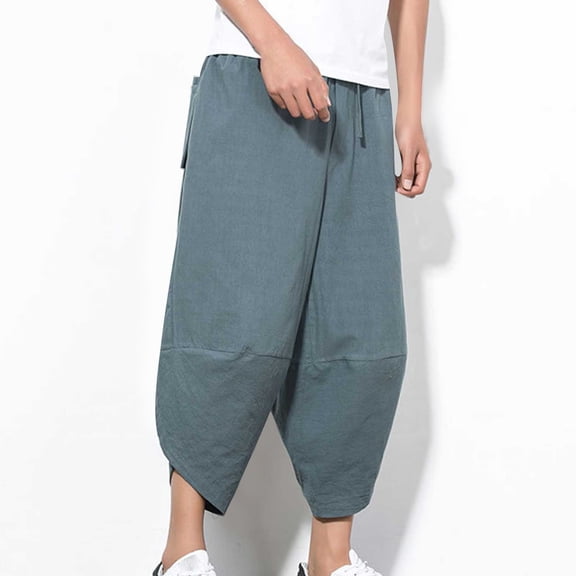 Handshe Men's Solid Color Loose Fit Harem Capri Pants Casual Comfortable for Everyday Wear,Plus Size