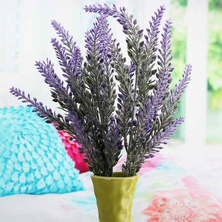 Arrangment Artificial Fake Flocked Lavender Bouquet in Purple Flowers Arrangements Bridal Home DIY Floor Garden Office Wedding Decor,Purple color ()