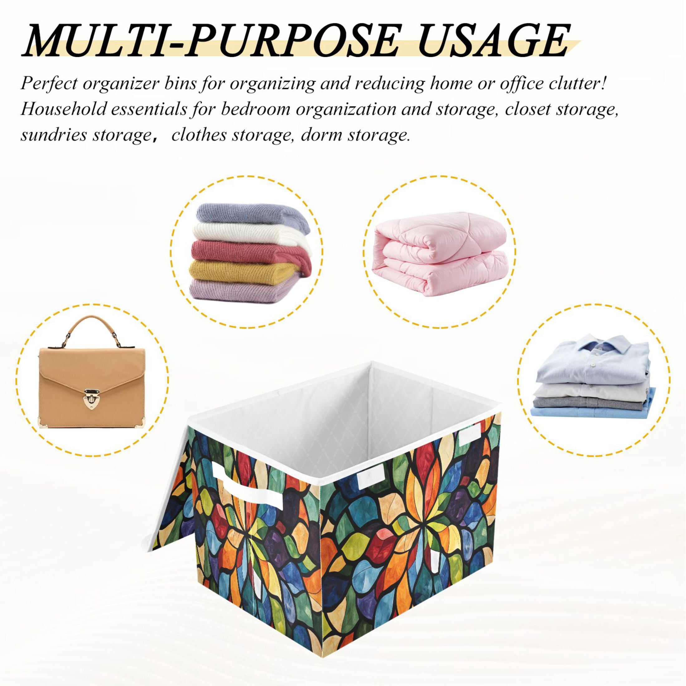 Ryvnso Boho Flower Style Large Lidded Foldable Storage Baskets Cubes Boxes Lids Bin for Home