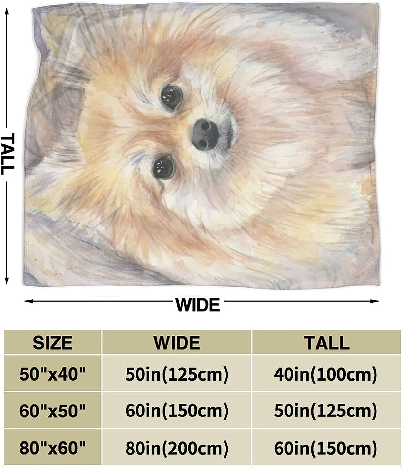 Newhomestyle 3D Flannel Plush Throw Blanket, 80"x60" Pomeranian Watercolor Pom Puppy Dog Cute Animal Painting, Super Cozy Air Conditioning Blanket
