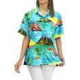 thumbnail image 5 of LA LEELA Women's Button Up Blouse Tops Hawaiian Shirts M Beach Sunset, Autumn Green, 5 of 5
