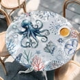 thumbnail image 2 of Ocean Octopus Round Tablecloth, Fitted Table Cover with Elastic for 55"-60" Round Tables, Summer Coastal Coral Flower Shells Table Cloth Outdoor Indoor Dinning Party Waterproof Tablecloths, 2 of 7