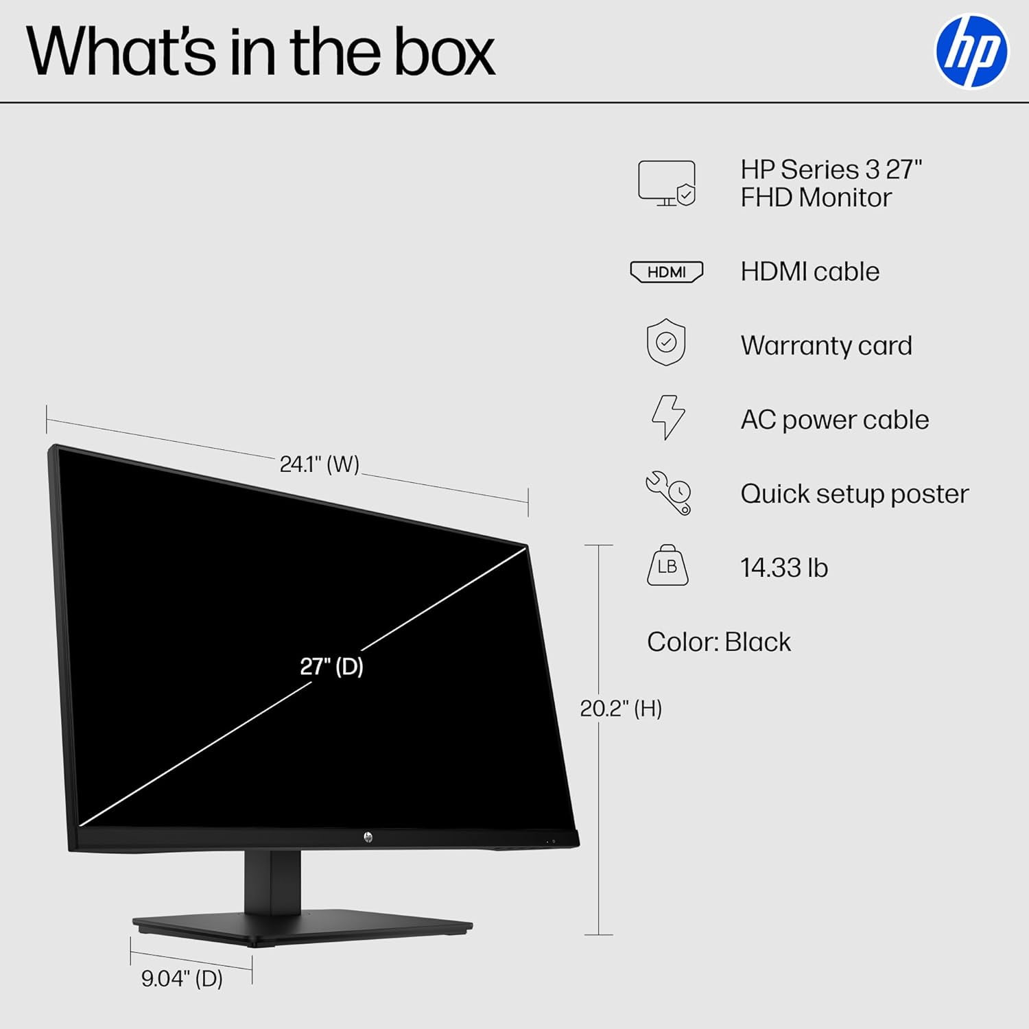 HP 27-inch FHD IPS Monitor | 100Hz, Built-in Dual Speakers, Eyesafe Certification, Tilt-Adjustable Stand, HDMI & DisplayPort, Borderless Design, w/HDMI