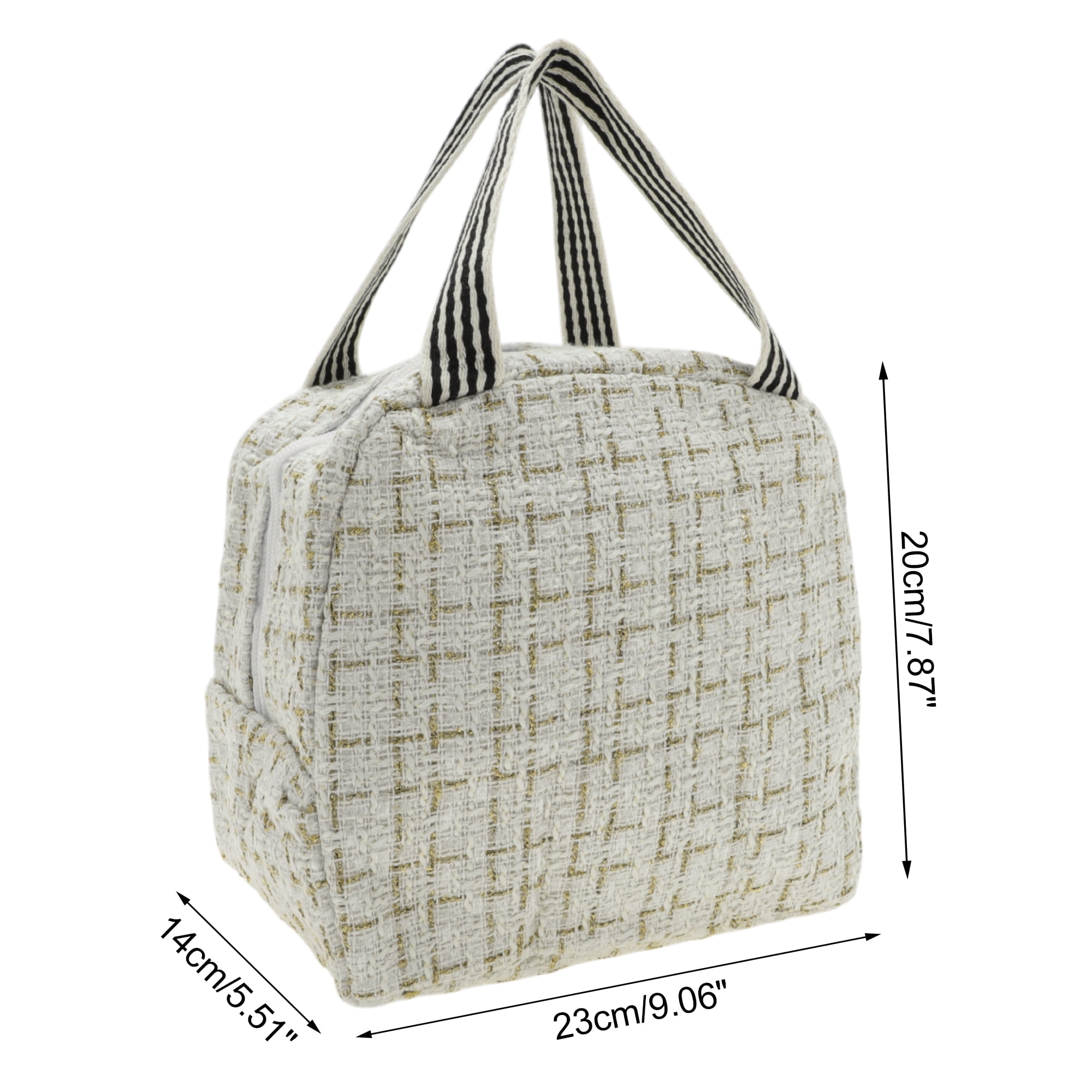 Unique Bargains Thermal Lunch Bag for Work 9.06"x5.51"x7.87" 1 Pc Beige White