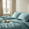 thumbnail image 3 of Aquamarine Blue Washed Linen Duvet Cover Set - Single, Twin, Twin XL,, 3 of 6