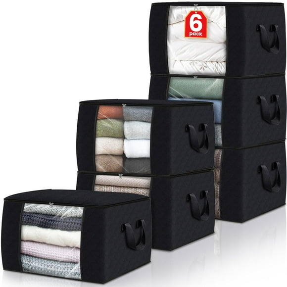 Bolsas de almacenamiento de ropa, 6 unidades, capacidad 60 L, plegables, negras