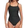 thumbnail image 7 of Minjewel Pleated One-Piece Swimsuit for Women: Adjustable Straps and Ruched Design,Slimming Beachwear with High Waist Tummy Control,Black,XL, 7 of 7