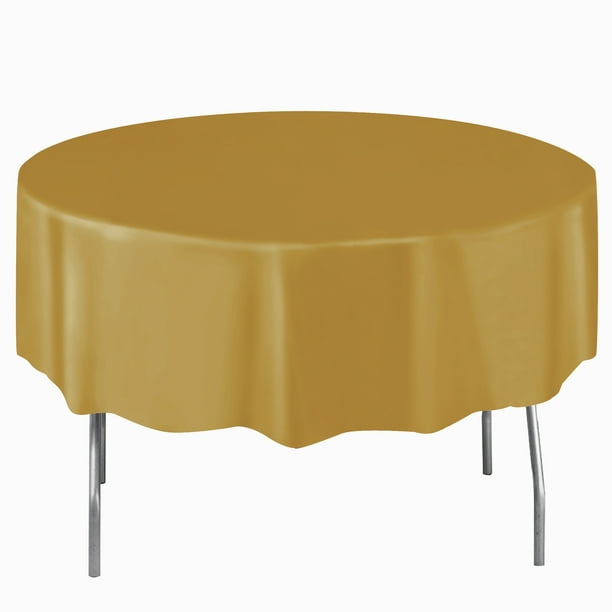 Plastic Round Gold Party Tablecloths, 84in, 2 Count