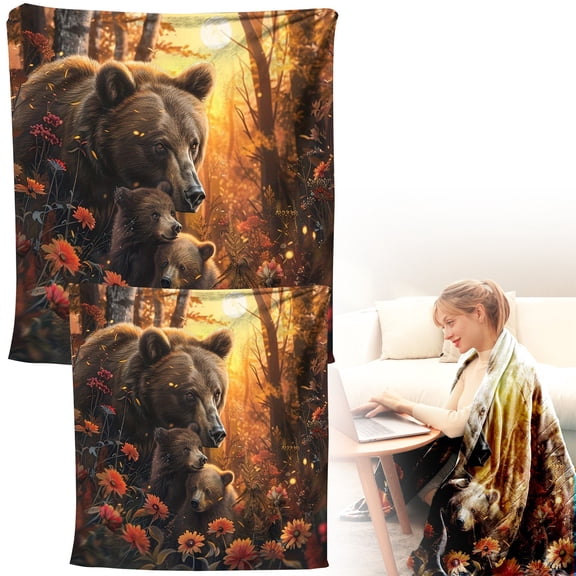 Wyihui Flannel Throw Blanket, Soft Cozy Lightweight Autumn Brown Print Blanket for Couch Bed Sofa, Fall Decor for Home Living Room Dorm