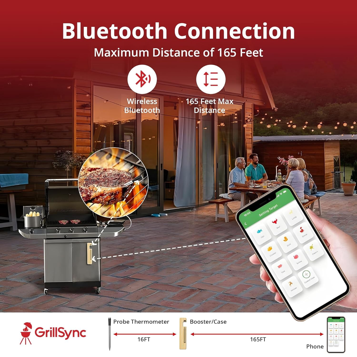 BYXAS Real-Time Alerts Wireless Meat Thermometer - Smart Bluetooth Probe for BBQ, Grill, Oven, Smoker - Long Range Bluetooth, Accuracy Temp, Dishwasher Clean, Waterproof - Perfect for BBQ Lovers