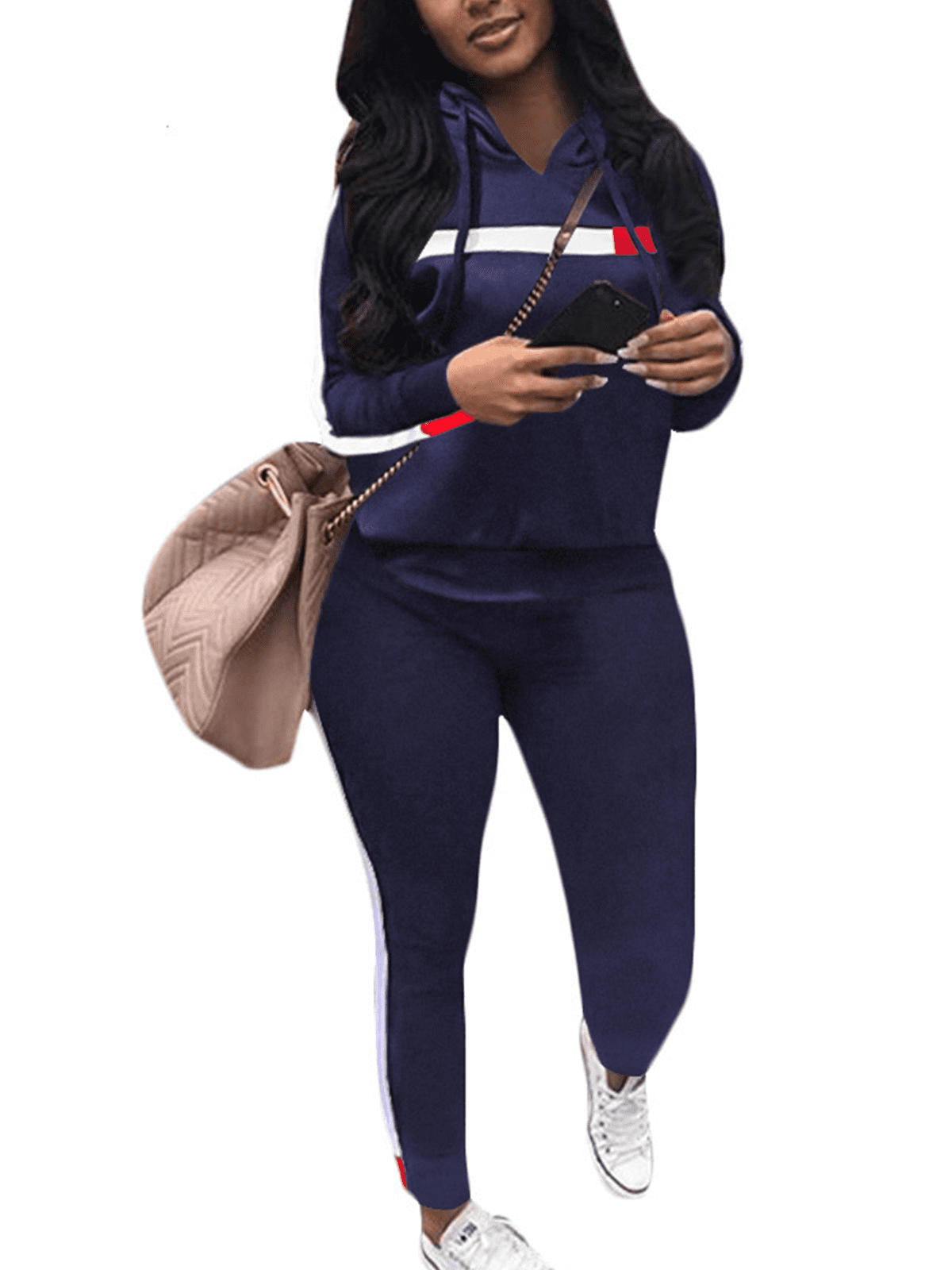 Akmipoem Women Two Piece Outfits Sweatsuit Striped Round Neck Pullover  Skinny Long Pants Tracksuit Blue S - Walmart.com