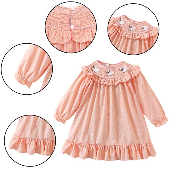KYAIGUO 9M-6Y Girl Spring Ruffle Cotton Dress for Baby Toddler,Infant Fall Tunic Embroidery Princess Dress Soft Long Sleeve Cotton Onesies Skirt