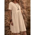 thumbnail image 6 of Women's Cotton Linen T-Shirt Dress, Casual Loose Fit Short Sleeve Midi Dress with Pockets for Summer Apricot S, 6 of 7